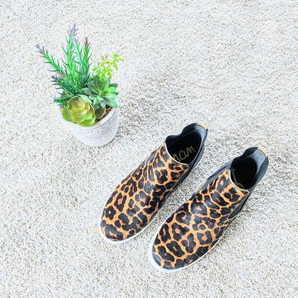 Genuine Cow Fur Sam Edelman High Top Leopard Sneakers - Picture 4 of 9